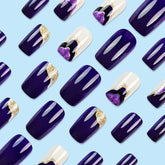 VIBEFICANT GLAZE Purple & White Medium Square Abstract Art Glitter Press on Nails